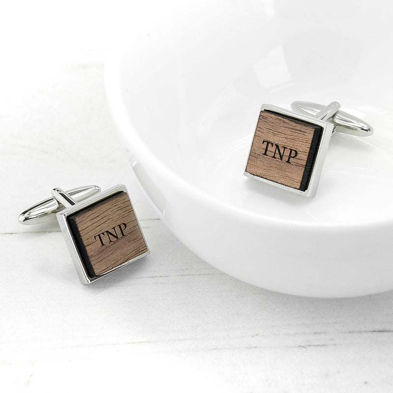 Personalised Monogram Engraved Square Walnut Cufflinks