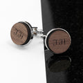 Personalised Monogram Engraved Round Walnut Cufflinks