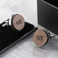 Personalised Monogram Engraved Round Walnut Cufflinks
