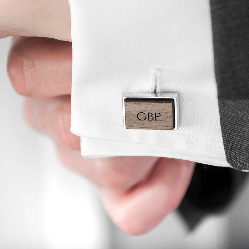 Personalised Monogram Engraved Rectangle Walnut Cufflinks