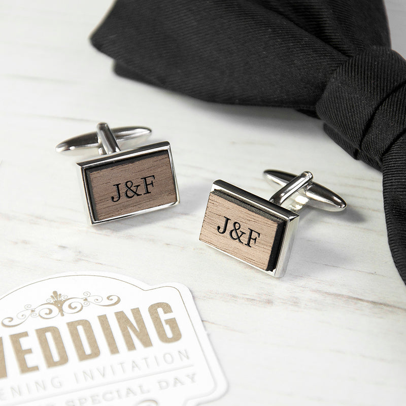 Personalised Monogram Engraved Rectangle Walnut Cufflinks