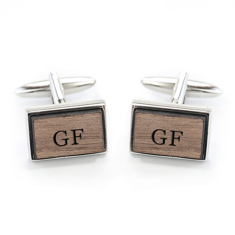 Personalised Monogram Engraved Rectangle Walnut Cufflinks