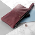 Personalised Monogrammed Burgundy Leather Clutch Bag