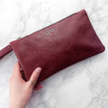 Personalised Monogrammed Burgundy Leather Clutch Bag