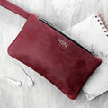 Personalised Monogrammed Burgundy Leather Clutch Bag
