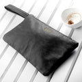 Personalised Monogrammed Black Leather Clutch Bag