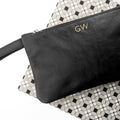 Personalised Monogrammed Black Leather Clutch Bag
