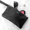 Personalised Monogrammed Black Leather Clutch Bag