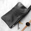Personalised Monogrammed Black Leather Clutch Bag