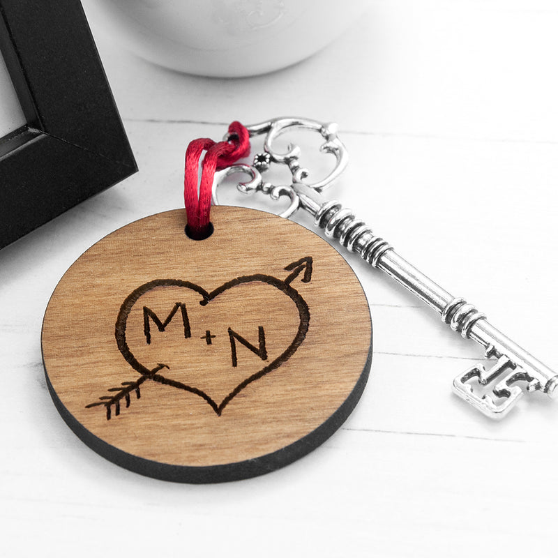 Personalised Couple's Carved Heart Initials Keepsake