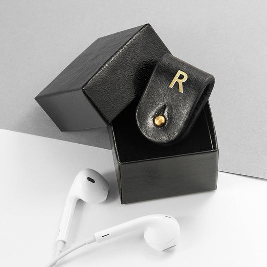 Personalised Monogrammed Leather Earphones Holder