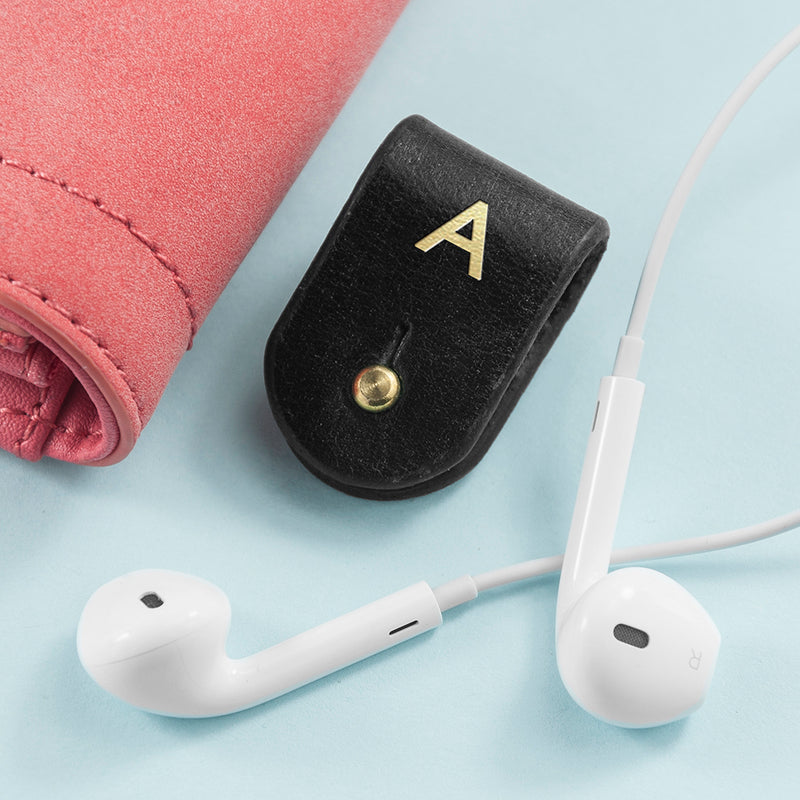 Personalised Monogrammed Leather Earphones Holder