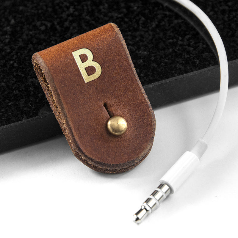 Personalised Monogrammed Leather Earphones Holder