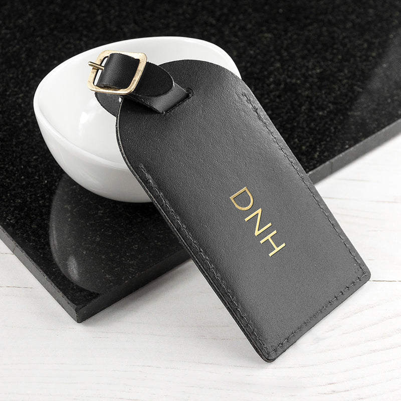 Personalised Black Foiled Leather Luggage Tag