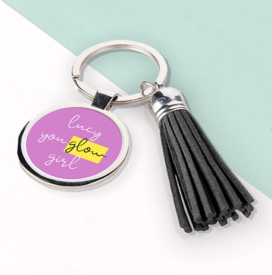 Personalised You Glow Girl Tassle Keyring