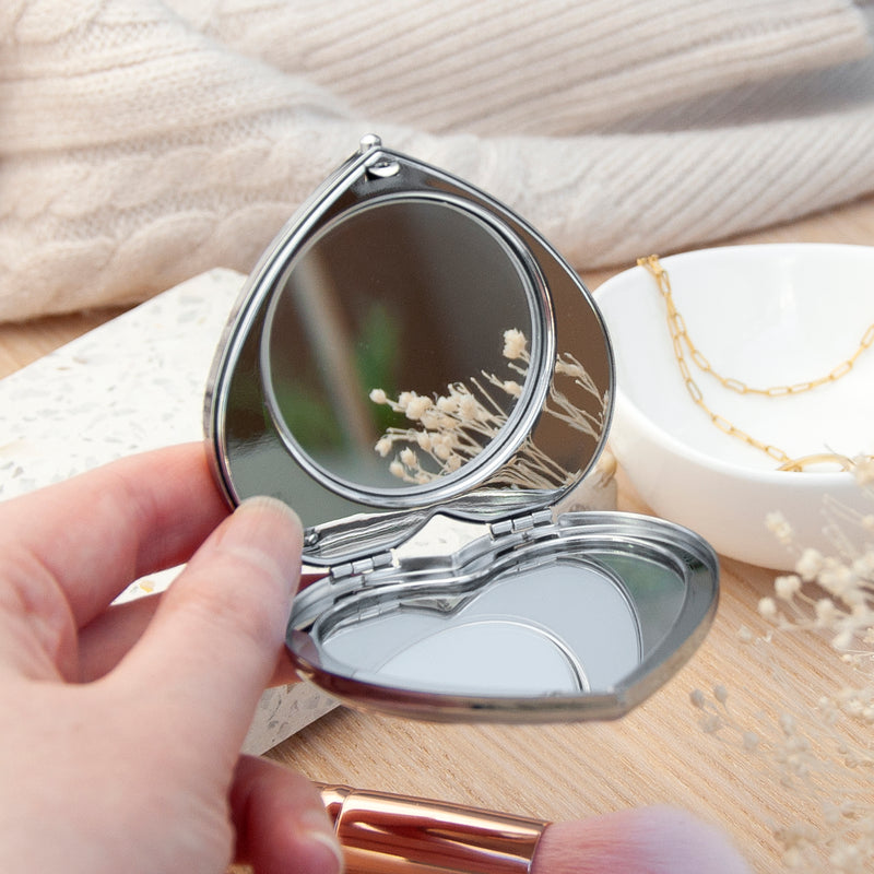 Personalised Heart Silver Compact Mirror