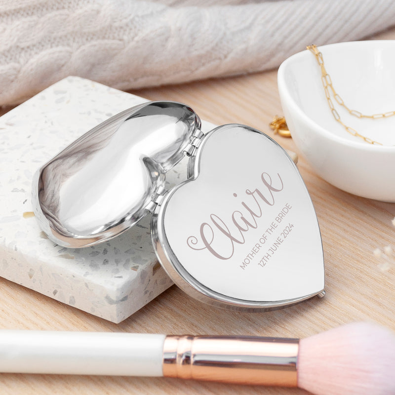 Personalised Heart Silver Compact Mirror