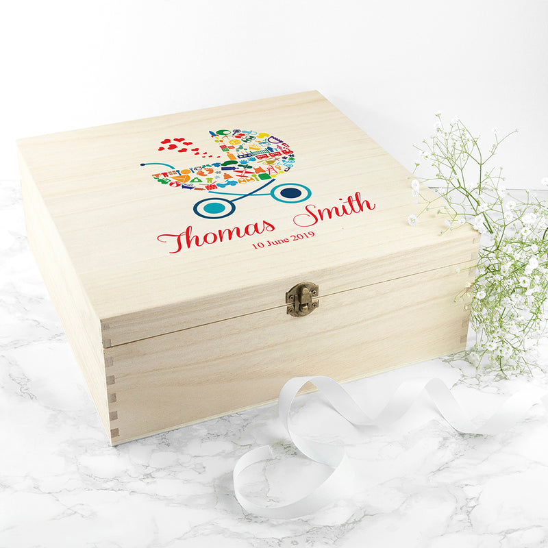 Personalised Pram Baby Boy Memory Box