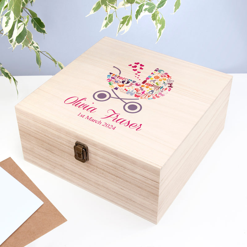 Personalised Pram Baby Girl Memory Box