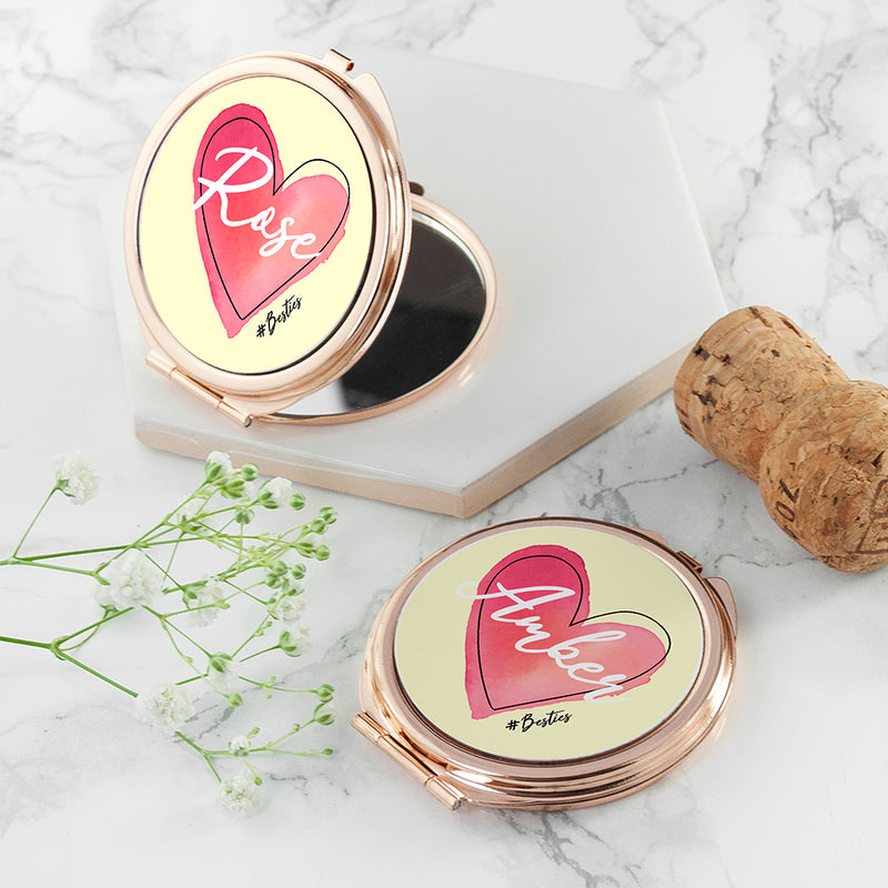 Personalised Rose Gold #Heart Compact Mirror