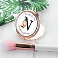 Personalised Floral Initial Rose Gold Compact Mirror