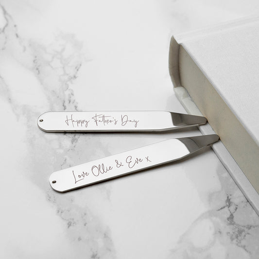 Personalised Handwriting Collar Stiffeners - Silver