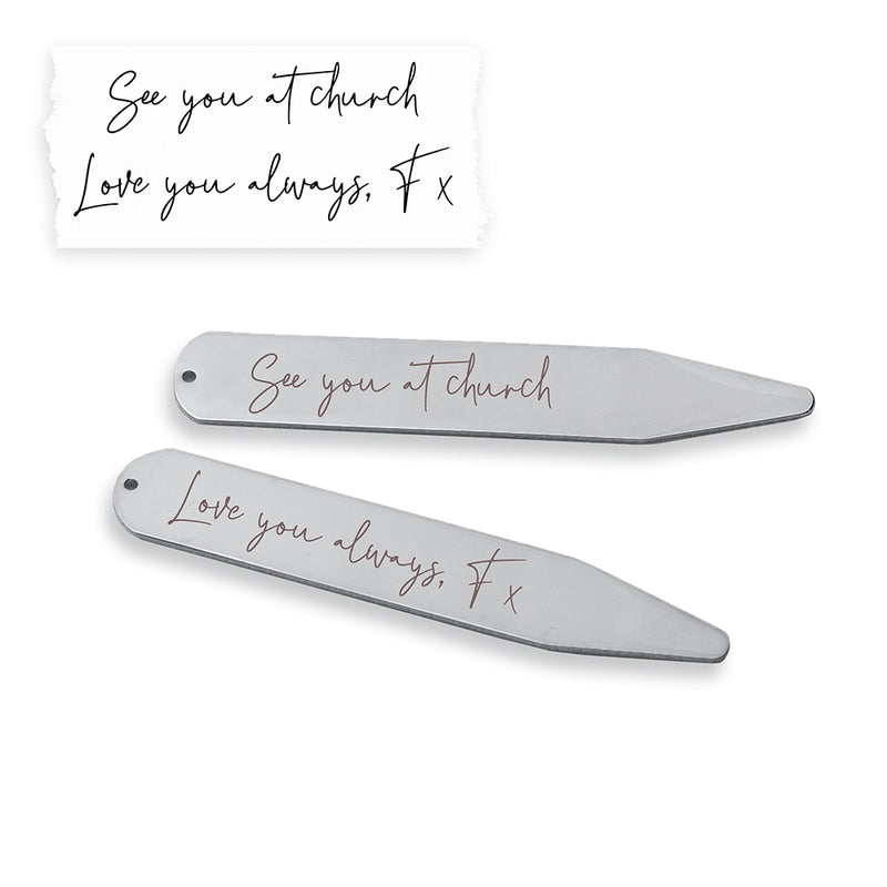 Personalised Handwriting Collar Stiffeners - Silver