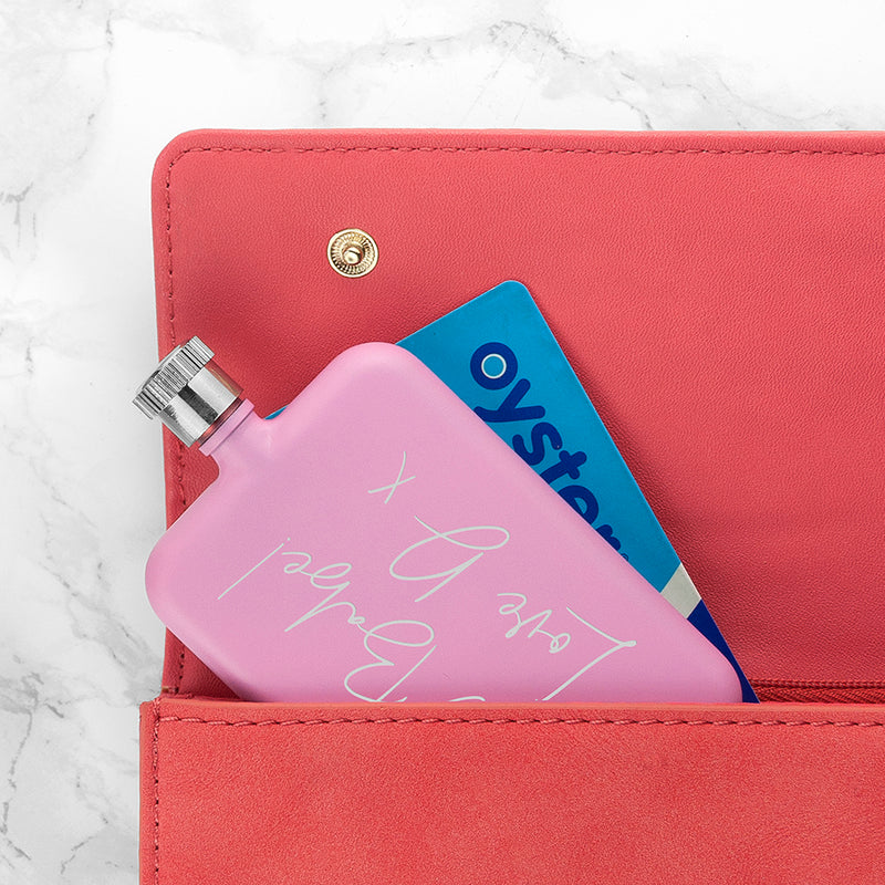 Personalised Handwriting Pink Slimline Flask