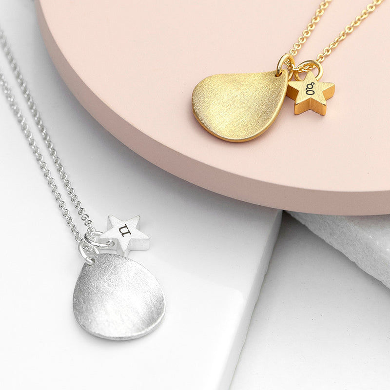 Personalised Matte Star and Drop Necklace