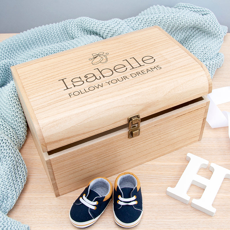 Personalised New Baby Keepsake Wooden Chest -  Booties