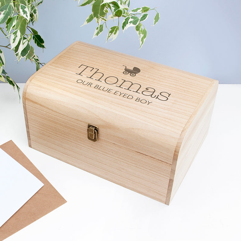 Personalised New Baby Keepsake Wooden Chest -  Pram
