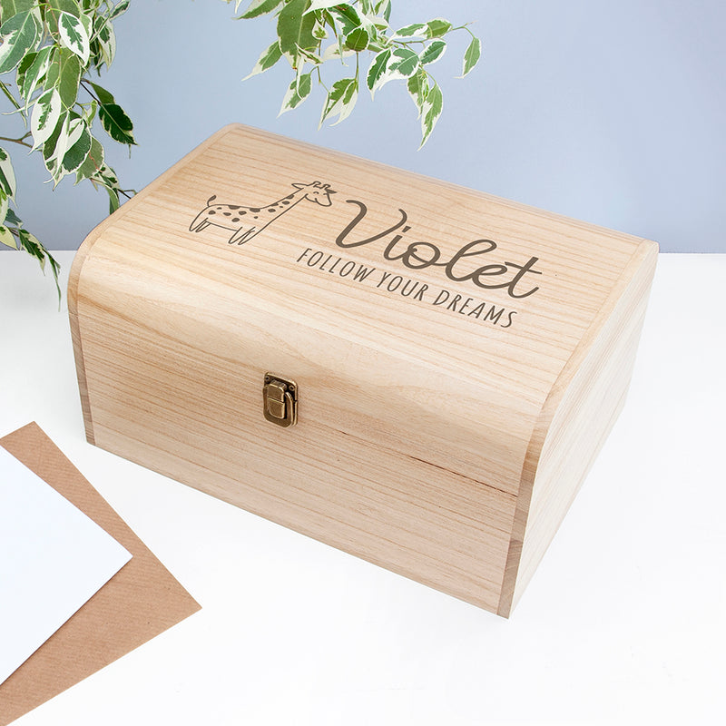 Personalised Baby Giraffe Keepsake Wooden Chest