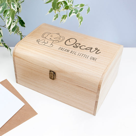 Personalised Baby Elephant Keepsake Wooden Chest