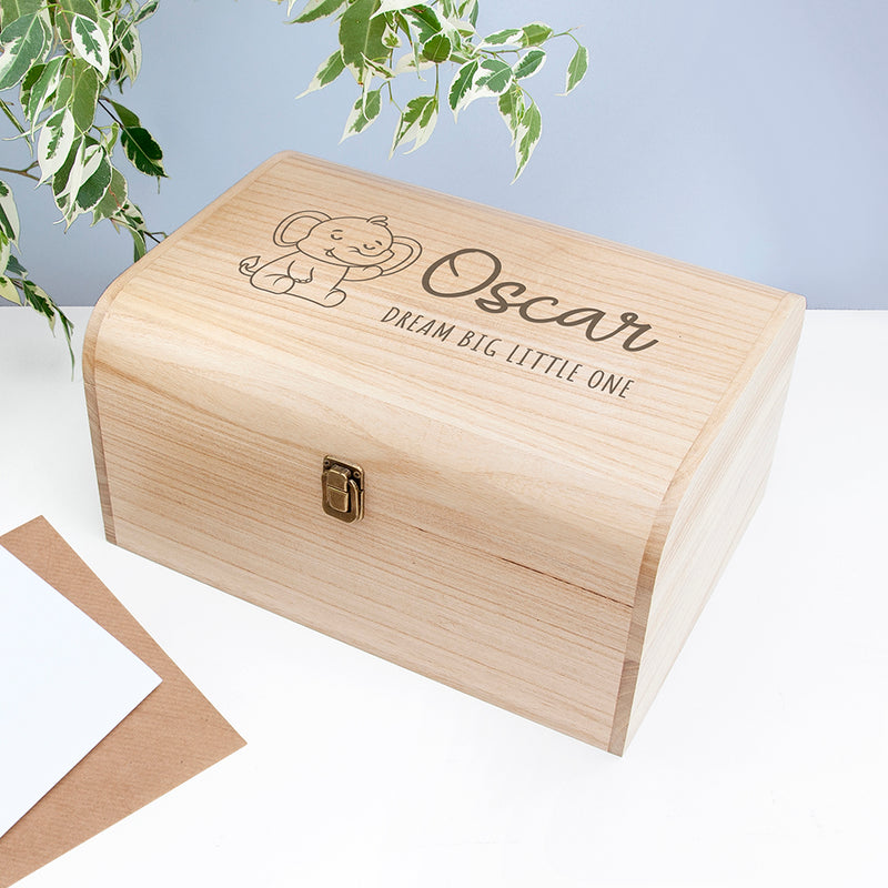 Personalised Baby Elephant Keepsake Wooden Chest