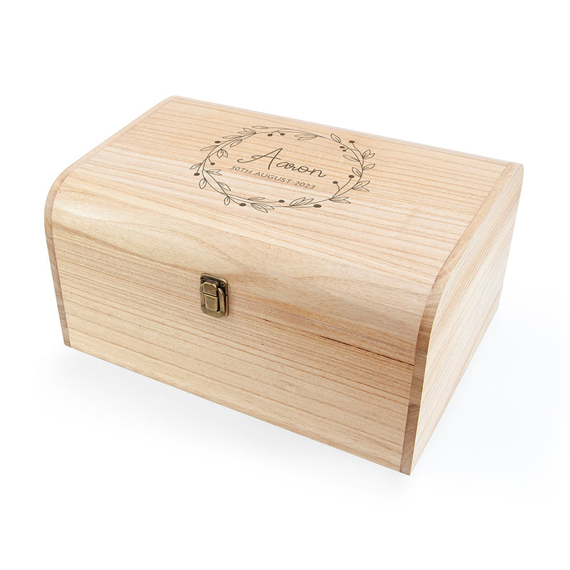Personalised Botanical Wreath Keepsake Wooden Chest