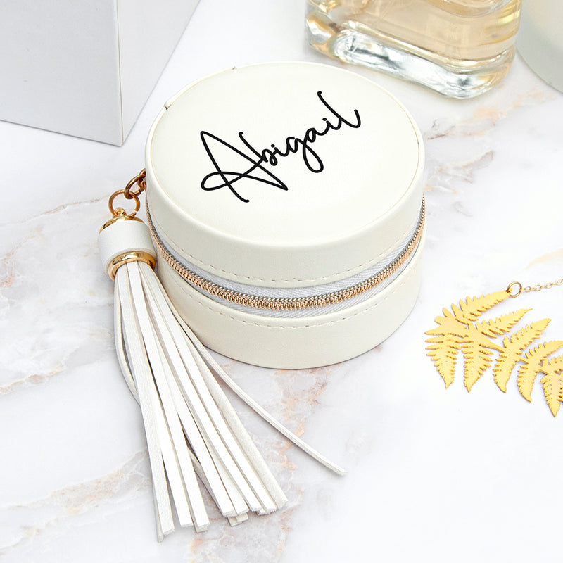 Personalised White Jewellery Case with Tassel
