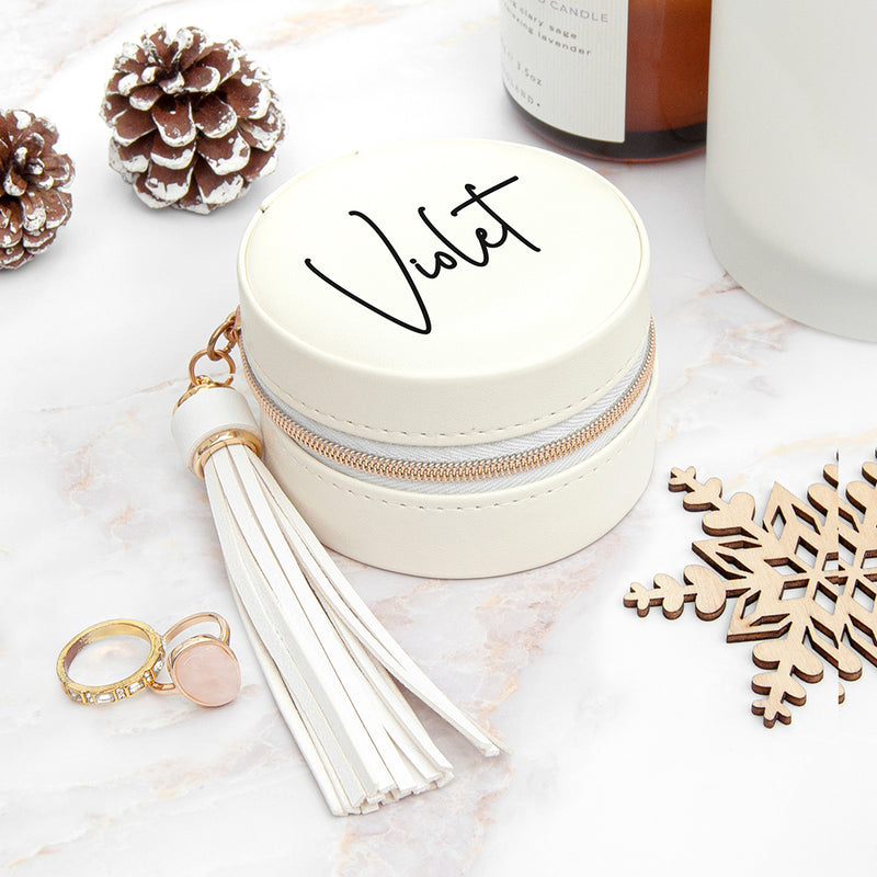 Personalised White Jewellery Case with Tassel