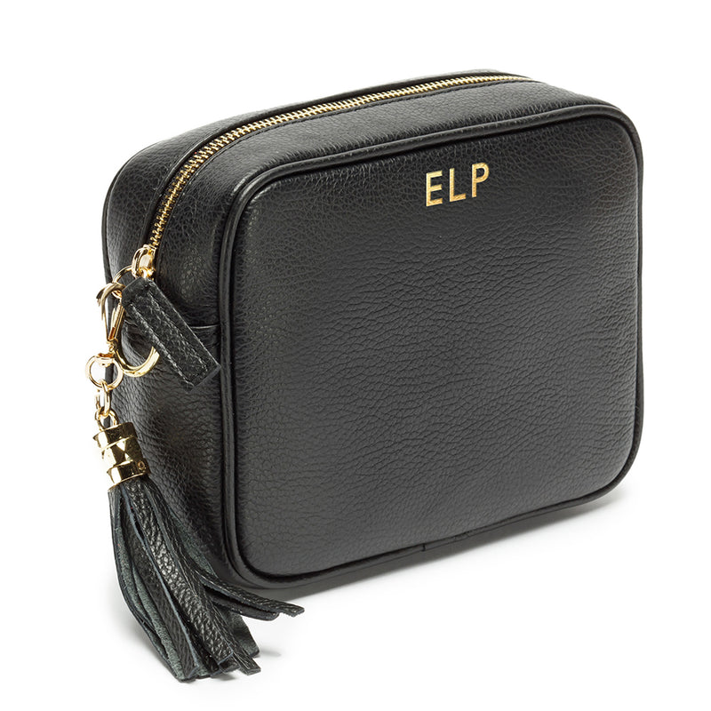 Personalised Elie Beaumont Black Bag with Silver Chevron Strap