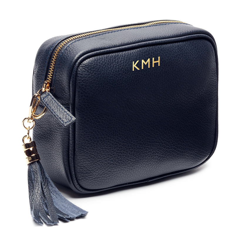 Personalised Elie Beaumont Navy Bag with Tricolour Strap
