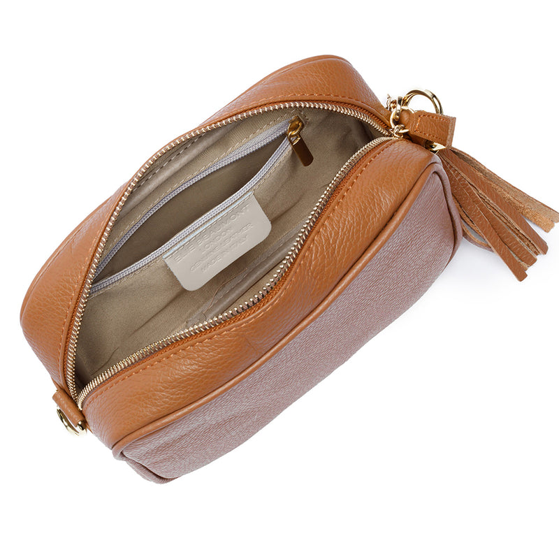 Personalised Elie Beaumont Tan Bag with Knitted Diamond Strap