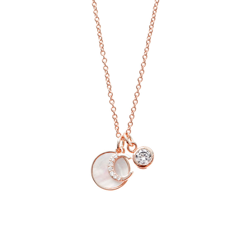 Rose Gold Initial Necklace with Mother of Pearl and Crystal