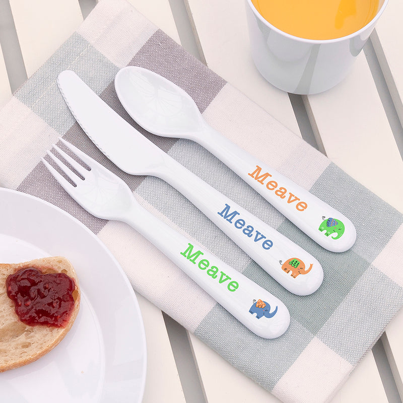 Personalised Kids Elephant Cutlery Set - Plastic