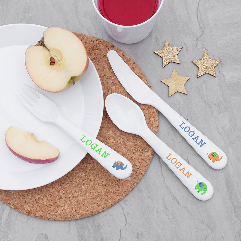 Personalised Kids Elephant Cutlery Set - Plastic