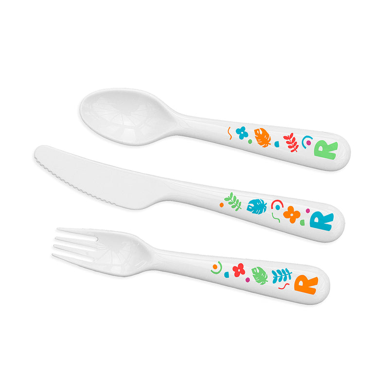 Personalised Kids Colourful Shapes Cutlery Set - Plastic