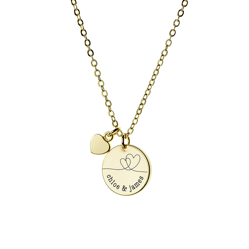 Personalised Dual Hearts Polished Heart & Disc Necklace