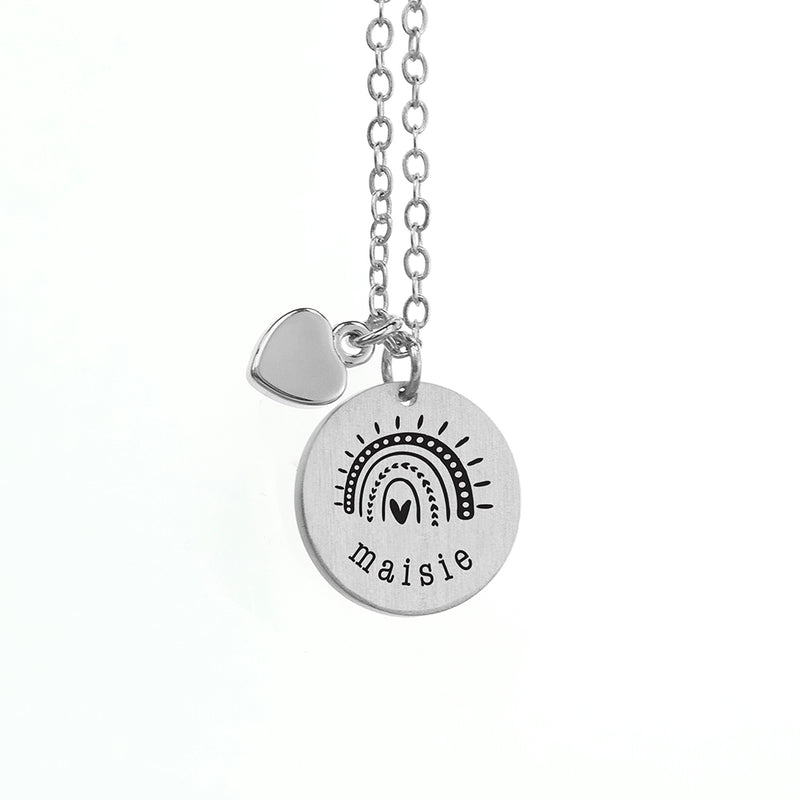 Personalised Rainbow Matte Heart & Disc Necklace