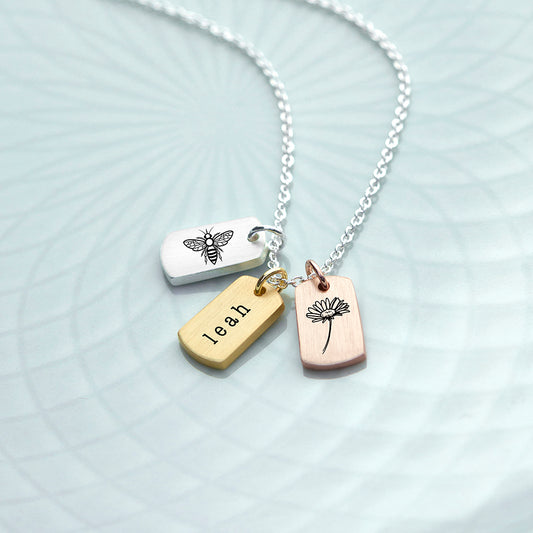 Personalised Bee and Flower Mini Tag Necklace, alternate view