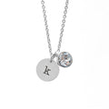 Personalised Monogram Silver Birthstone Crystal and Disc