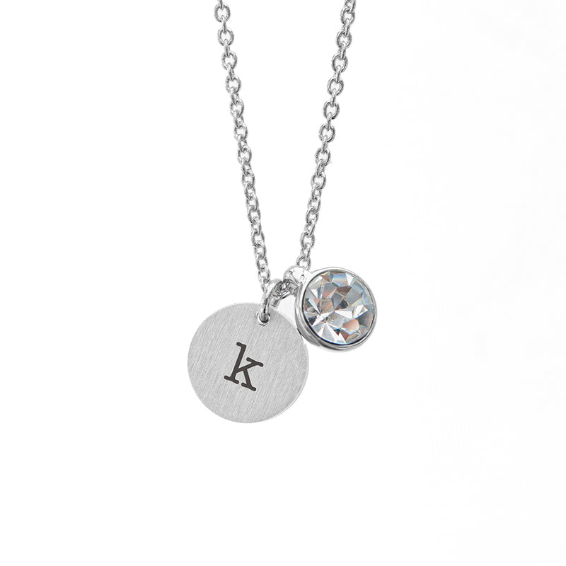 Personalised Monogram Silver Birthstone Crystal and Disc