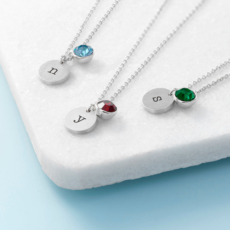 Personalised Monogram Silver Birthstone Crystal and Disc